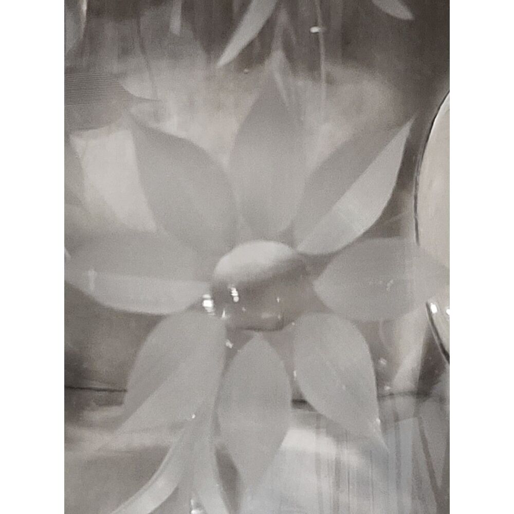Hand-Blown Clear Crystal Water Pitcher Etched Flowers‎ & Leaves Applied Handle - Picture 3 of 10